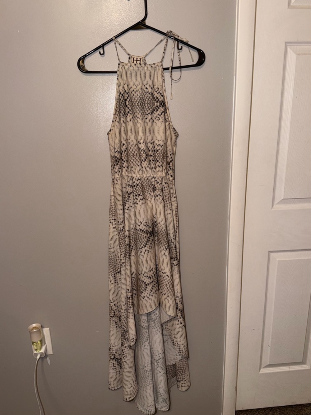 Haute Hippie Beige Snake-Print High-Low Halter Maxi Dress